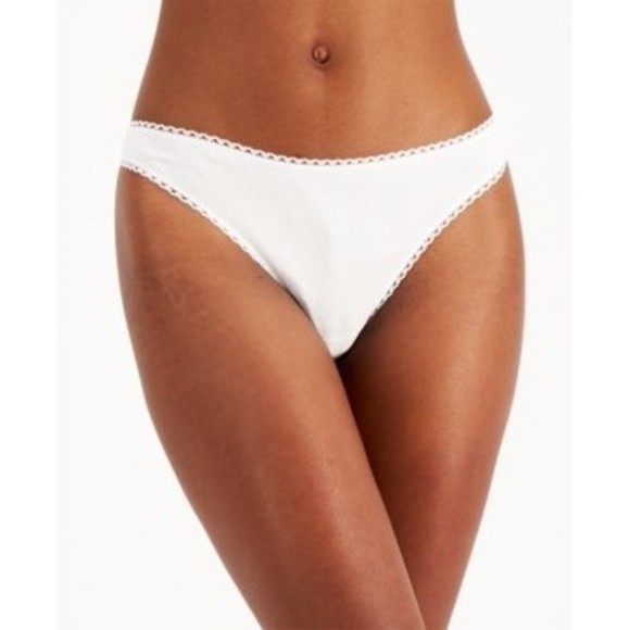 Charter Club Cotton Thong White Lace Trim, 2XL - Picture 1 of 1